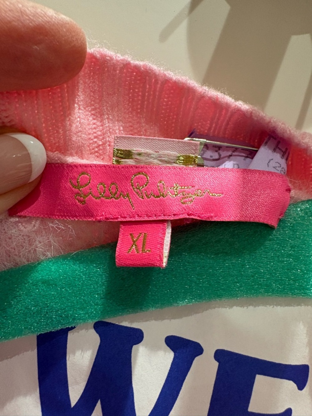 Lilly Pulitzer Pink Cardigan with White Fuzzy Hearts - Picture 4 of 5